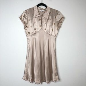 Vintage Rampage satin dress embroidered floral cut out mini dress neutral